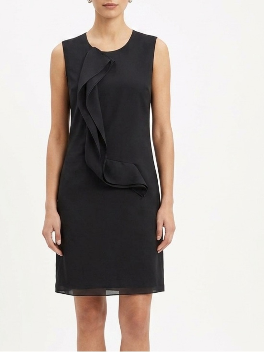 Jil Sander Cascading Ruffle Shift Dress Black Sleeveless Minimalist Sz 36
